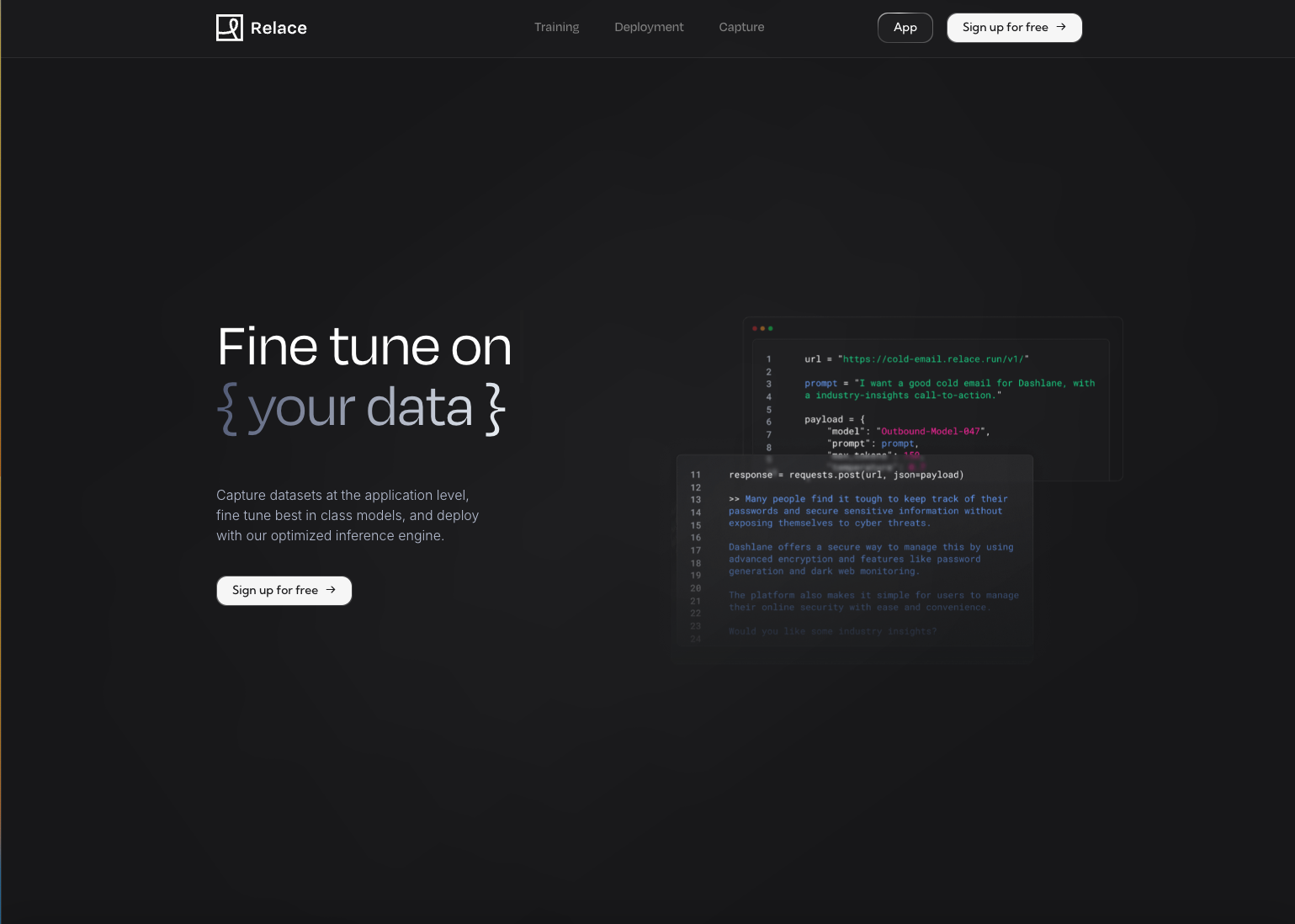 Relace: Fine tune on your data