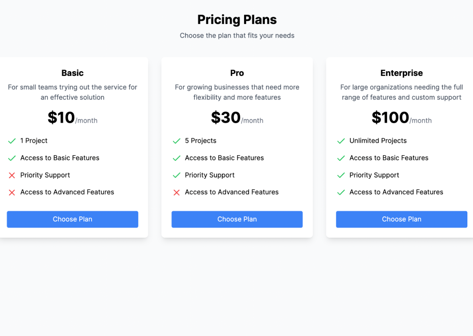 pricing page